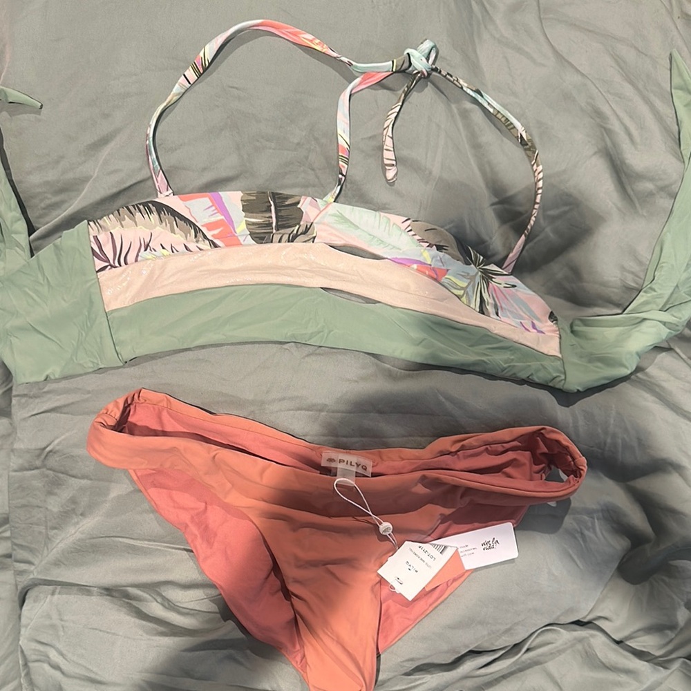 Pilyq Green and Orange Bikini Set Tropical Vibes